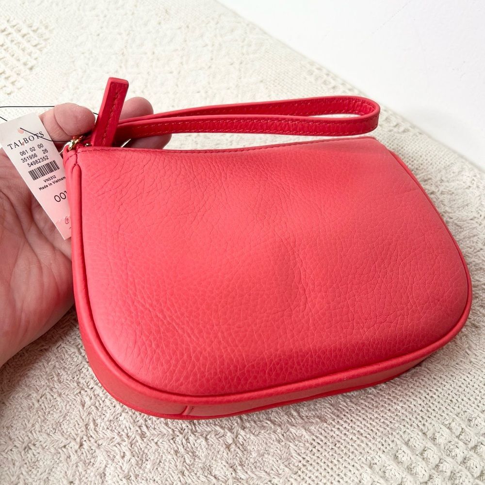 Talbots Coral Red Pebbled Leather Wristlet Clutch Handbag NWT - Picture 3 of 9
